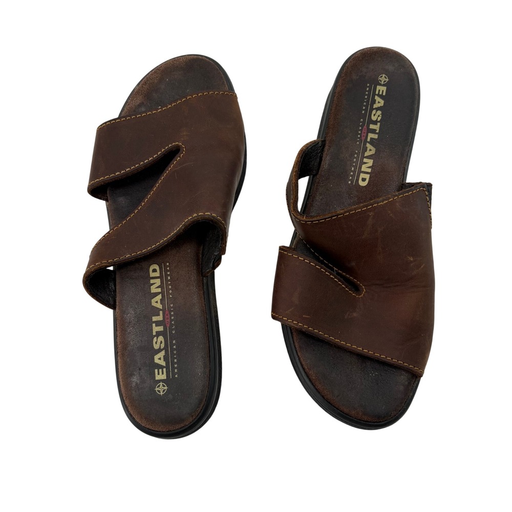 Eastland Brown Leather Slide Sandals Womens 8 M Slip On Comfort 117280